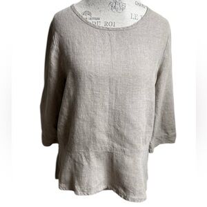 Flax Linen Peplum Top Small Beige Lagenlook Boxy Minimalist
